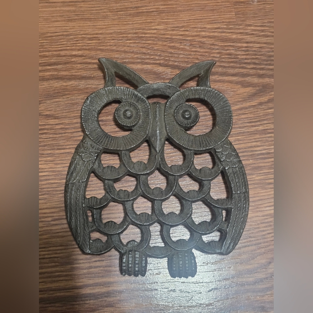 Cast Iron Owl Trivet MCM Hot Plate Tea Pot Kitchen